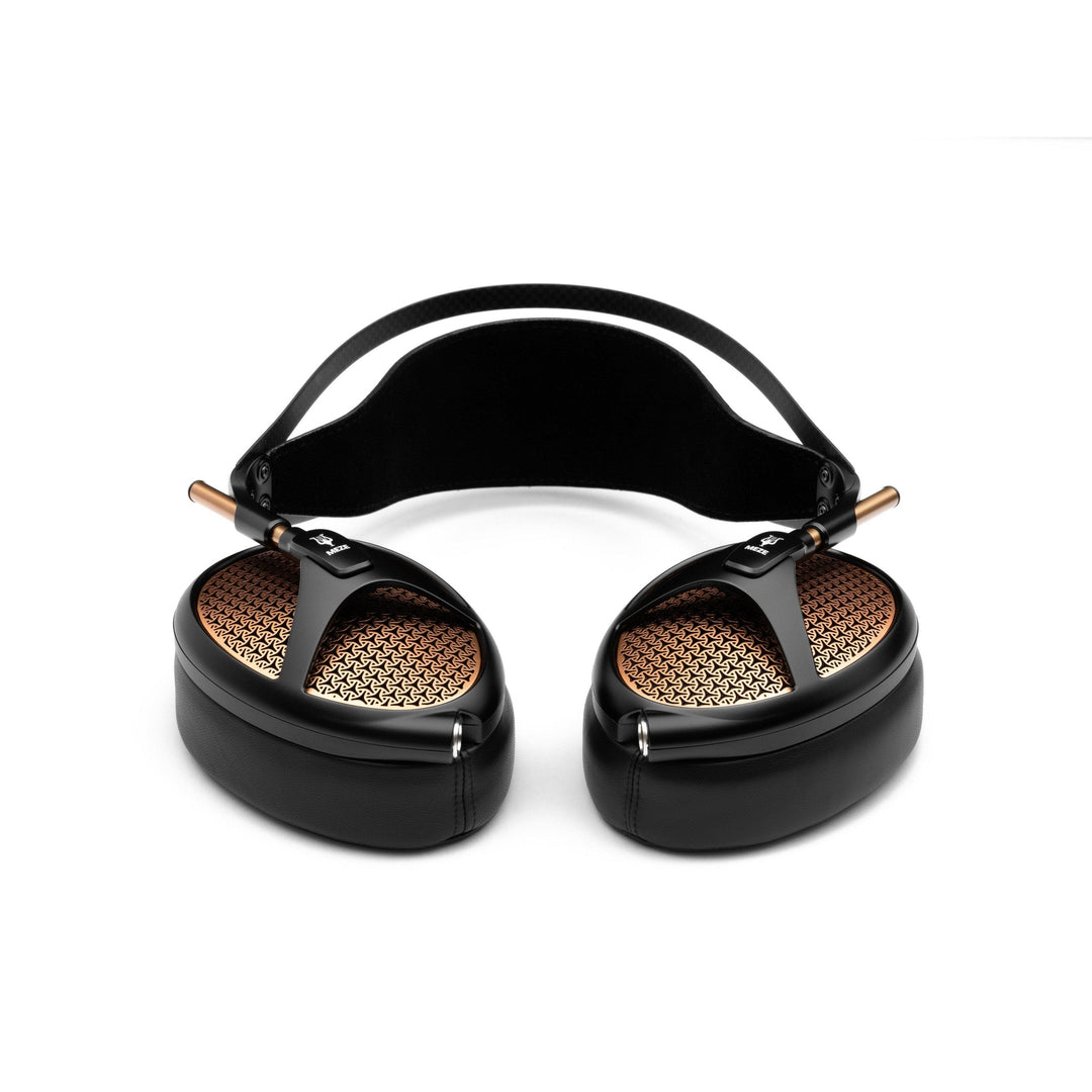 Meze Audio Empyrean black copper front with rotated earcups over white background