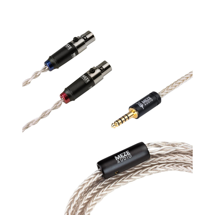 Meze Audio Mini-XLR to 4.4mm silver upgrade cable over white background