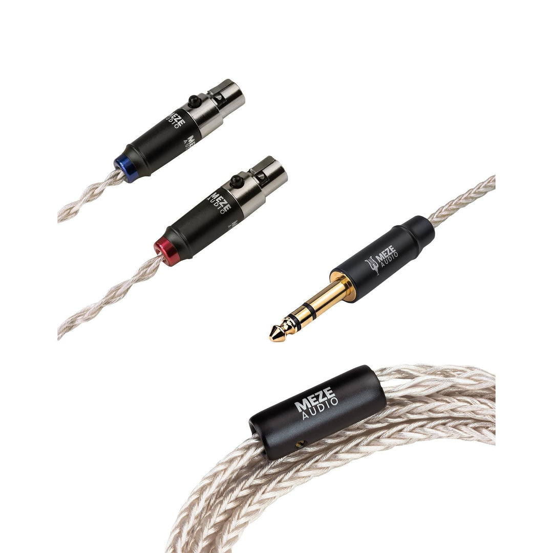Meze Audio Mini-XLR to 6.3mm silver upgrade cable over white background