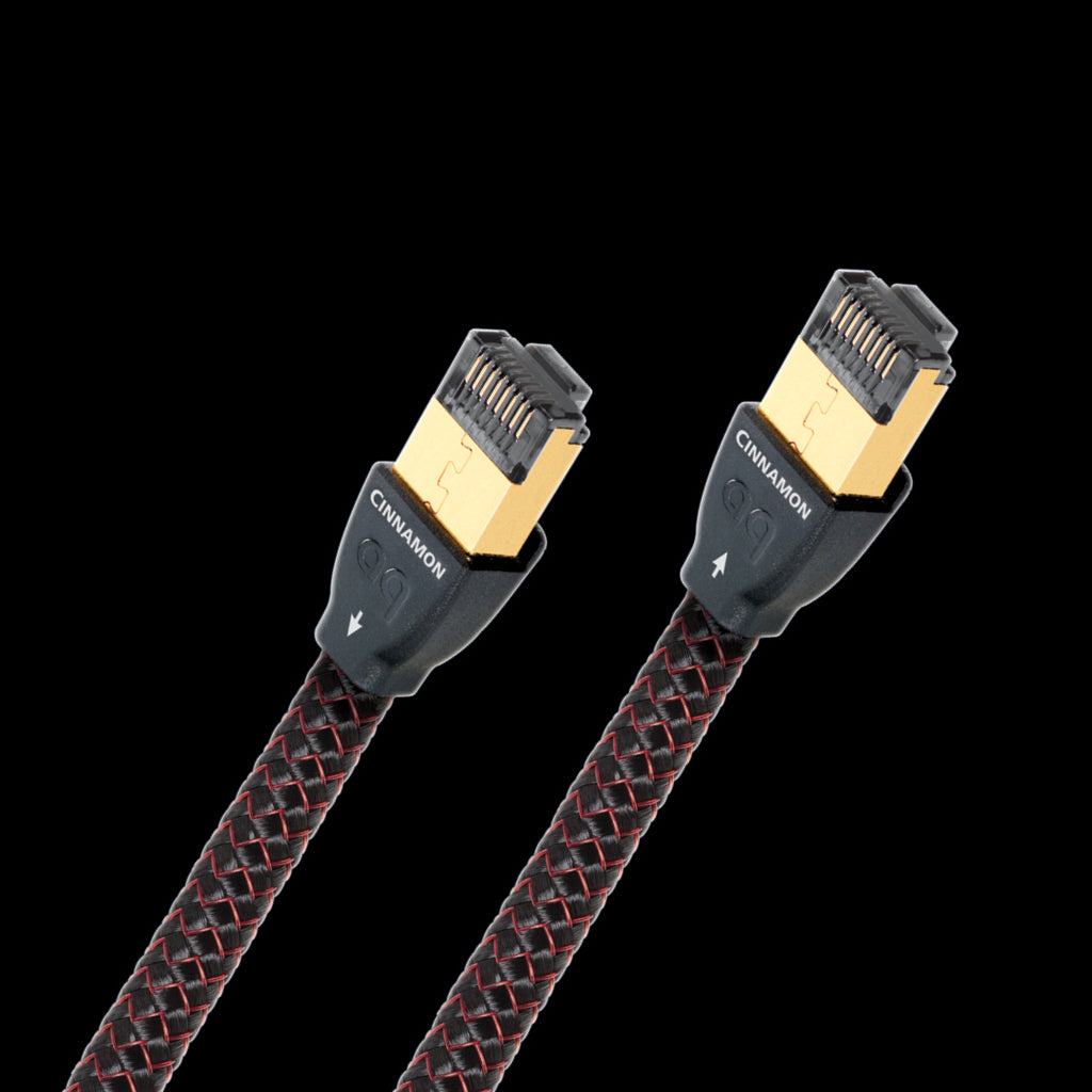 AudioQuest Cinnamon Ethernet cables (x2) over black background