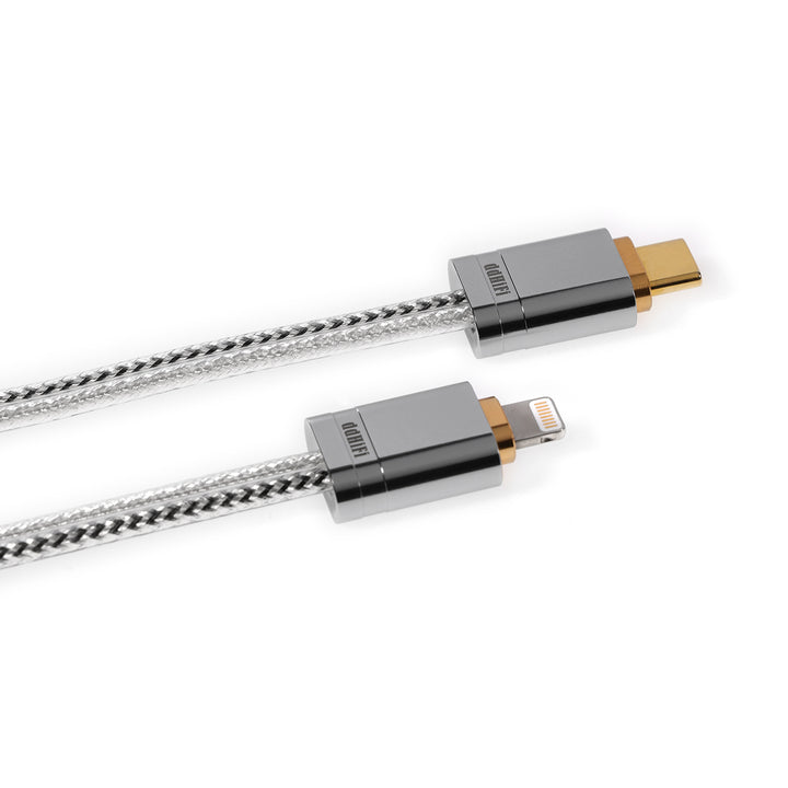 ddHiFi USB Lightning to USB-C cable highlighting connectors over white background