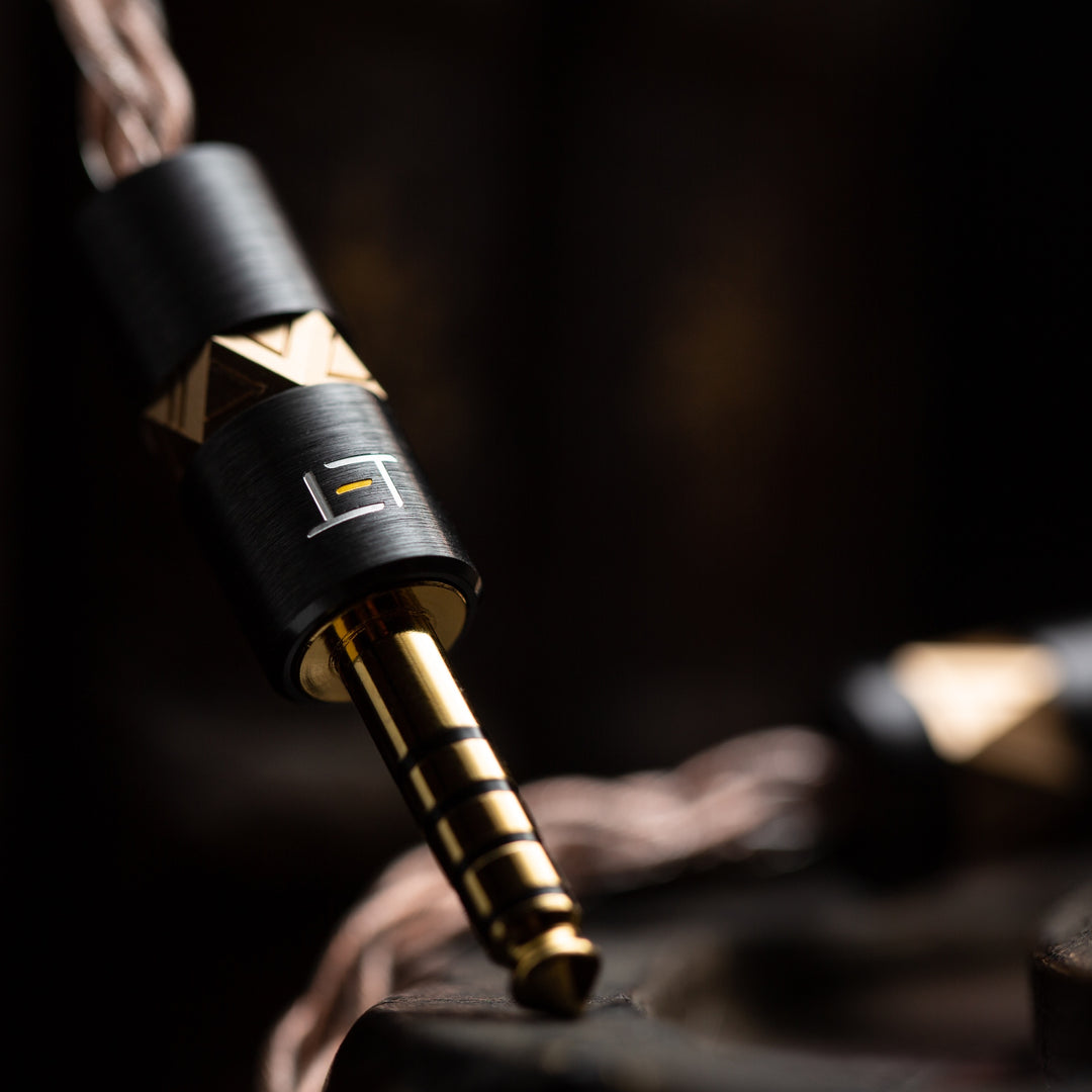 Eletech Azrael copper cable with closeup of Pentaconn connector and engraved logo