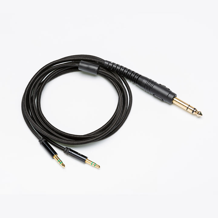 HiFiMAN Arya stock 6.3mm cable over white background
