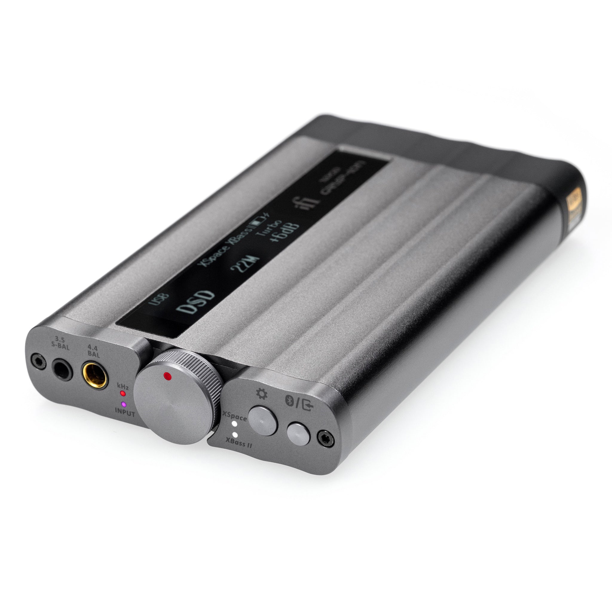iFi xDSD Gryphon front quarter over white background