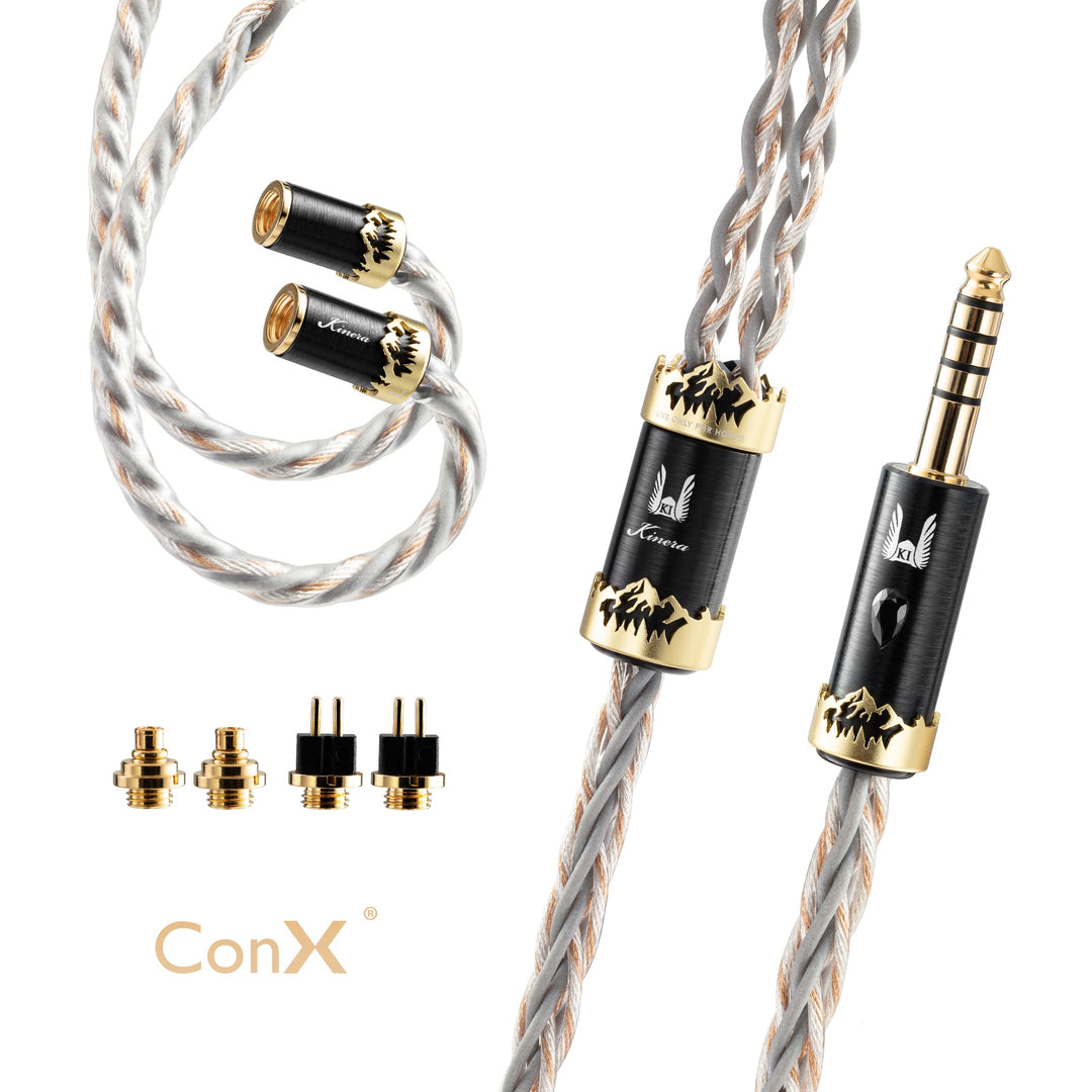 Kinera Orlog eight core cable highlighting connectors over white background