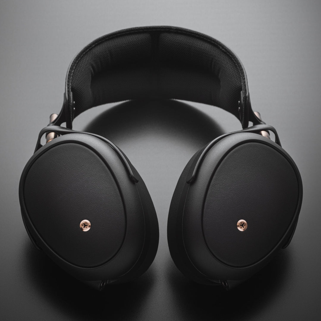 Meze Audio Liric headphone cups over gray background