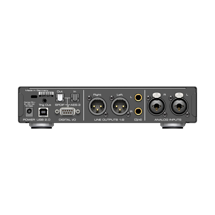 RME ADI-2/4 Pro SE DAC and amp rear over white background