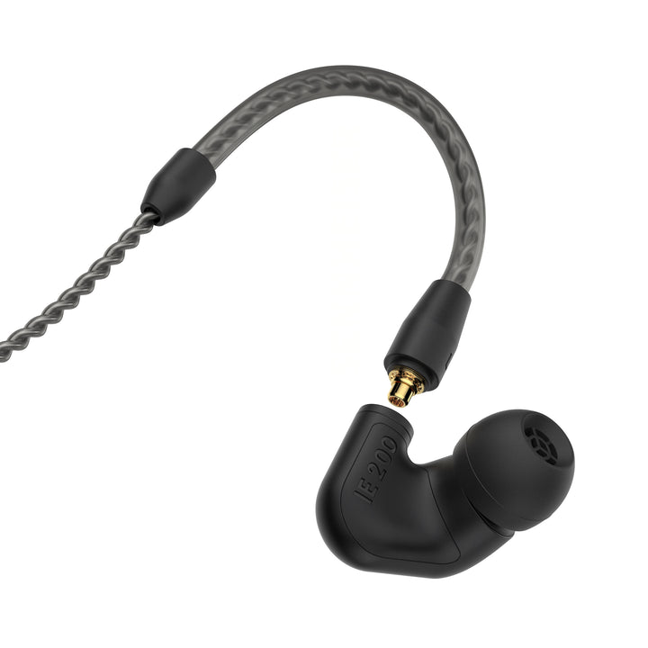 Sennheiser IE 200 one earphone closeup with detached cable over white background